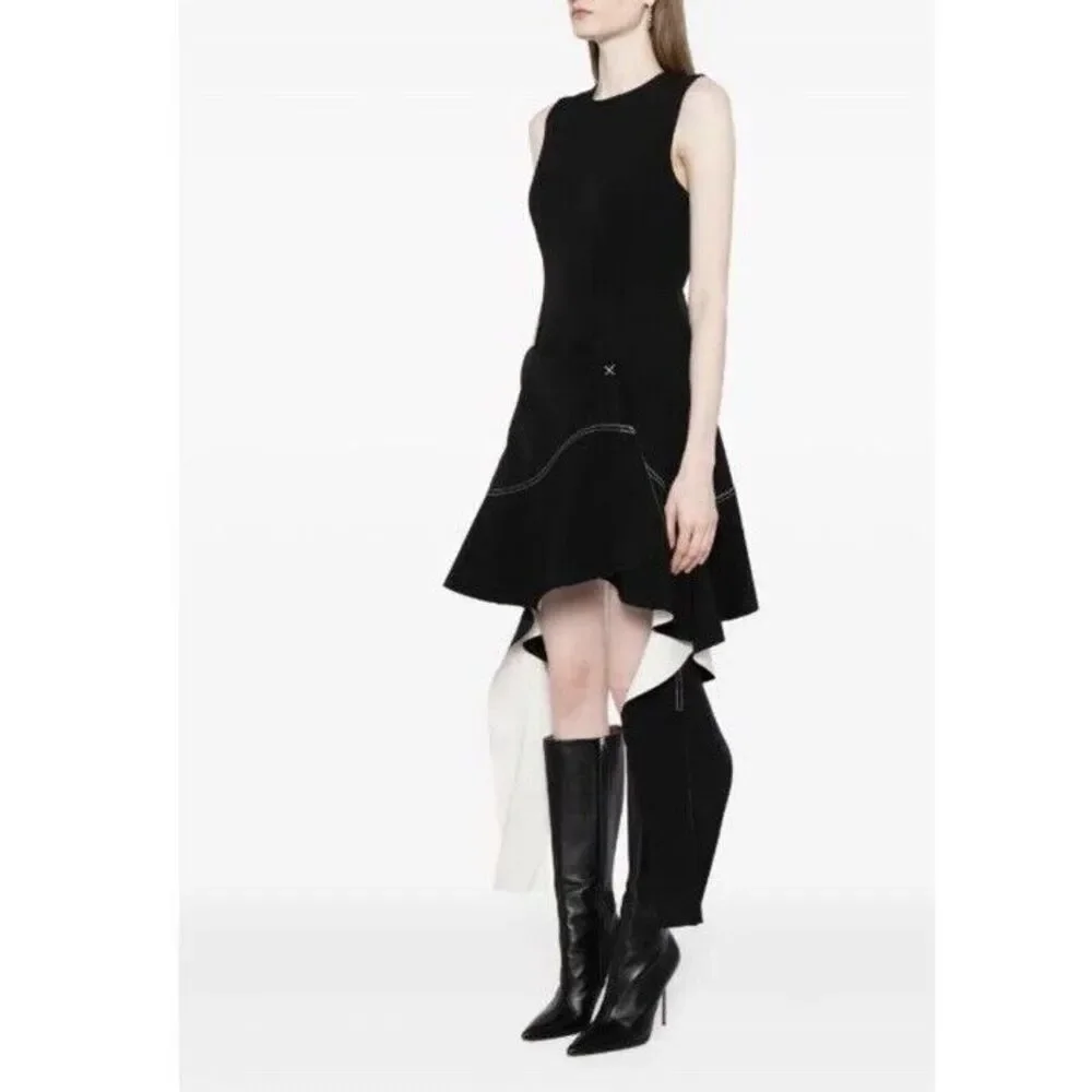 Simkhai $1215 Asymmetrical Hem Sleeveless Dress Contrast Stitching 12 - Picture 3 of 13